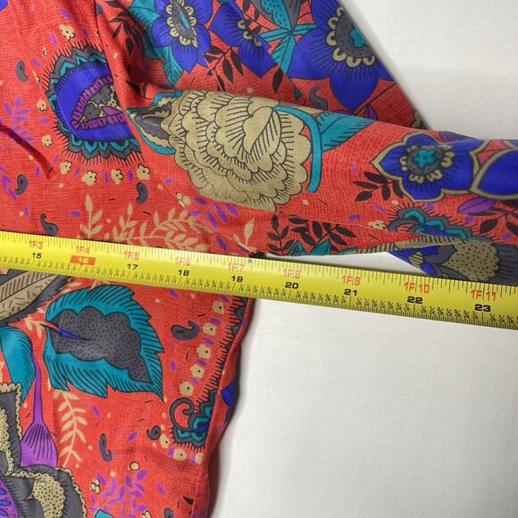 Vtg Gianna Blouse M Bold Floral Print Tie Neck Statement Top Boho Retro Disco - Picture 6 of 7